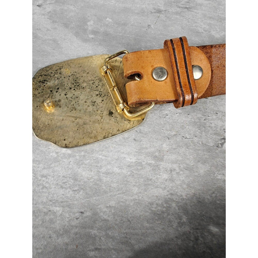 Vintage Tooled Leather Western Belt 34" W/ Statue Of Liberty Centennial Buckle - Picture 9 of 9